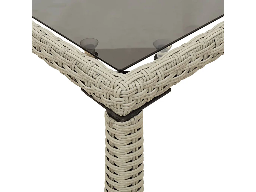 Table de jardin dessus en verre gris clair 115x54x74 rotin