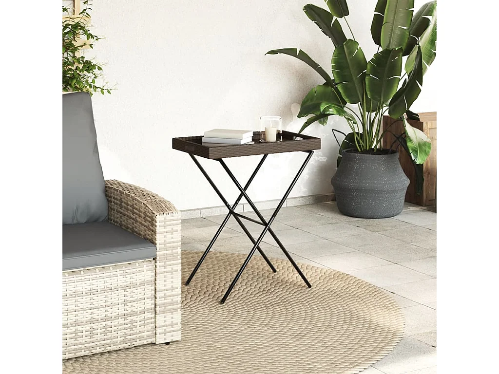 Table à plateau pliable marron 65x40x75 résine tressée