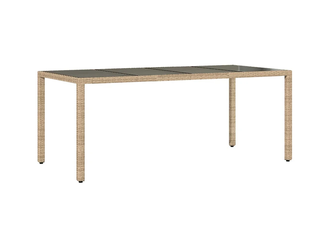Table de jardin avec dessus en verre beige résine tressée
