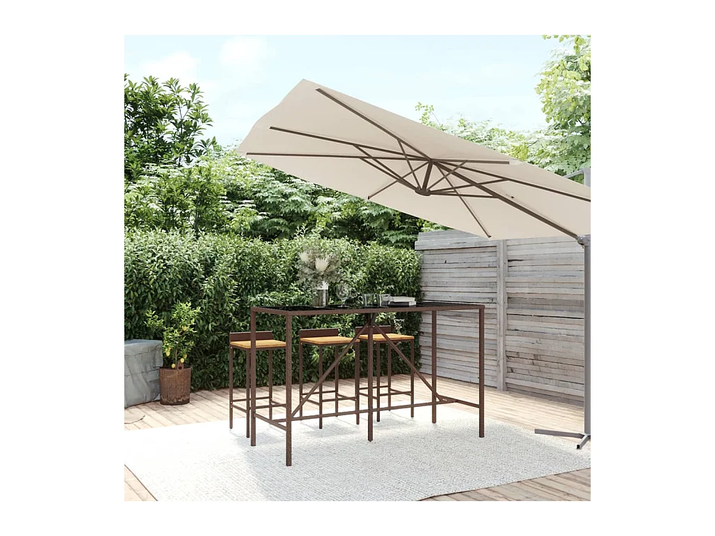 Table de bar et dessus en verre marron 180x70x110 poly rotin