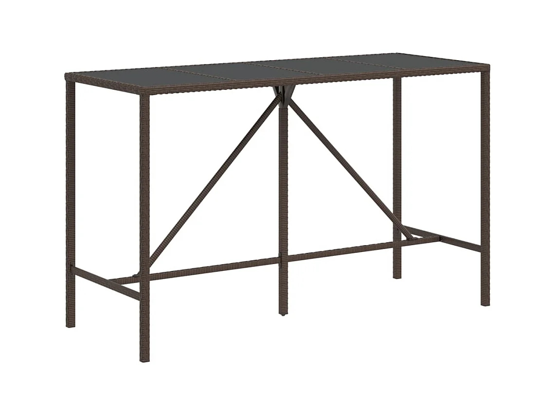 Table de bar et dessus en verre marron 180x70x110 poly rotin