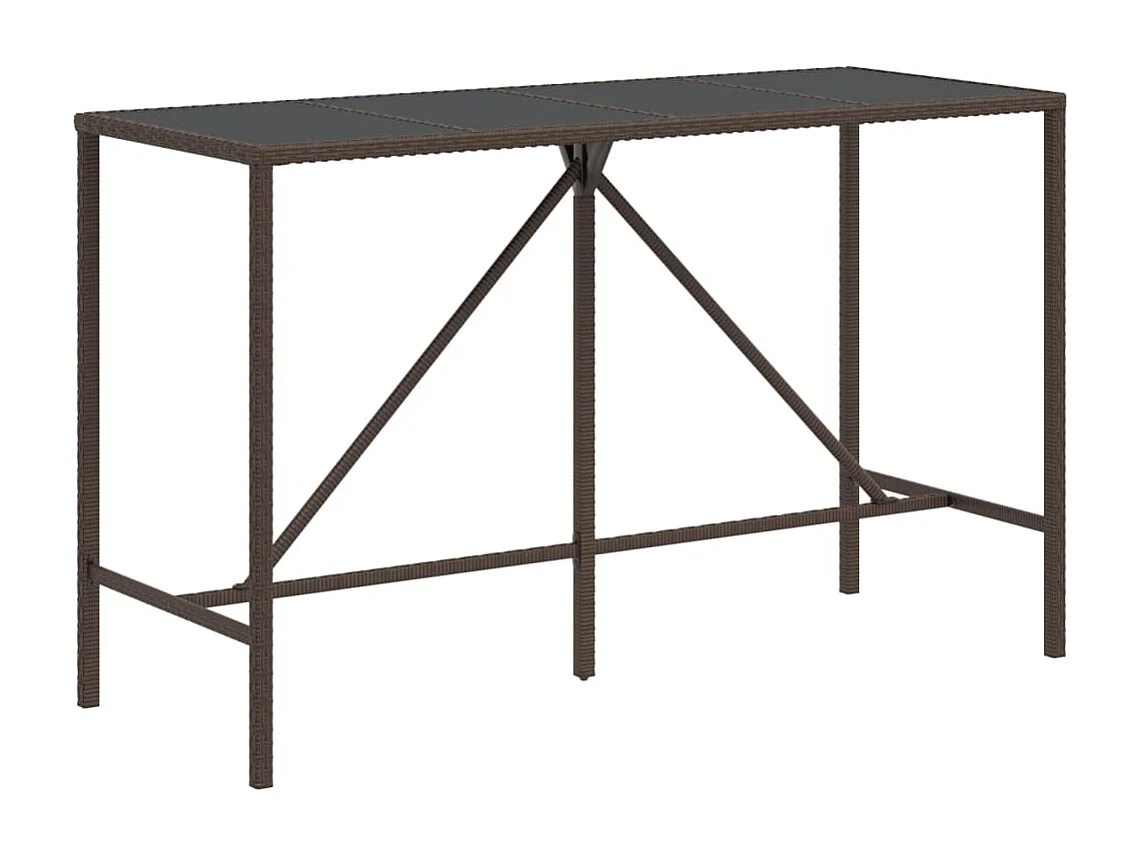 Table de bar et dessus en verre marron 180x70x110 poly rotin