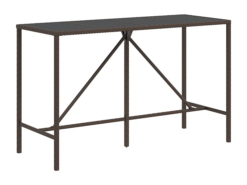Table de bar et dessus en verre marron 180x70x110 poly rotin