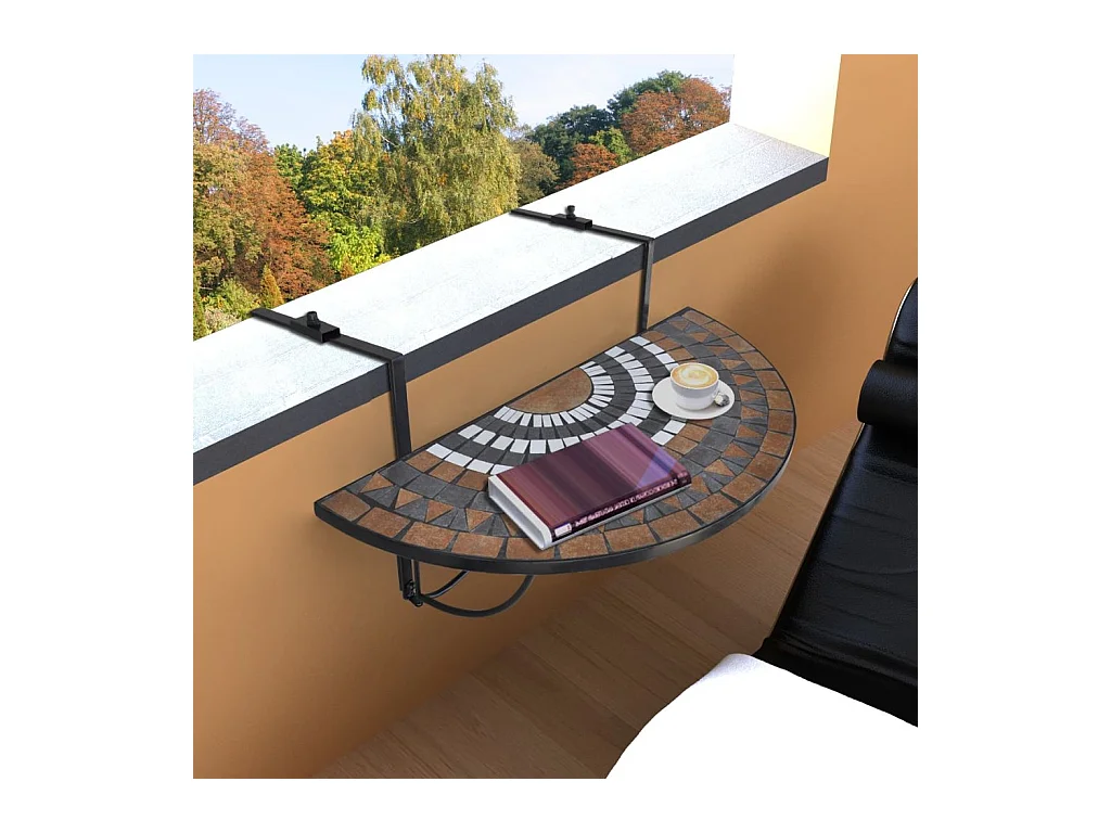 Table suspendue de balcon Terre cuite et blanc Mosaïque