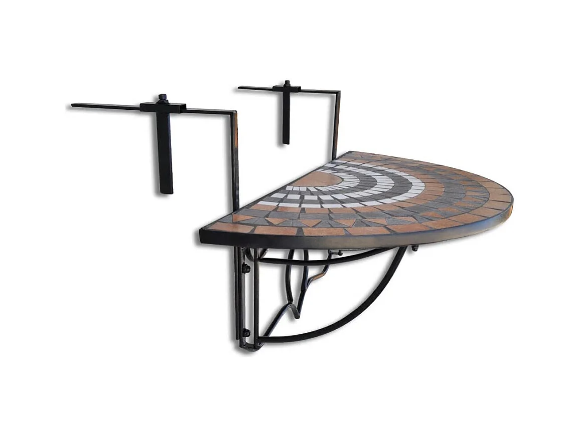 Table suspendue de balcon Terre cuite et blanc Mosaïque