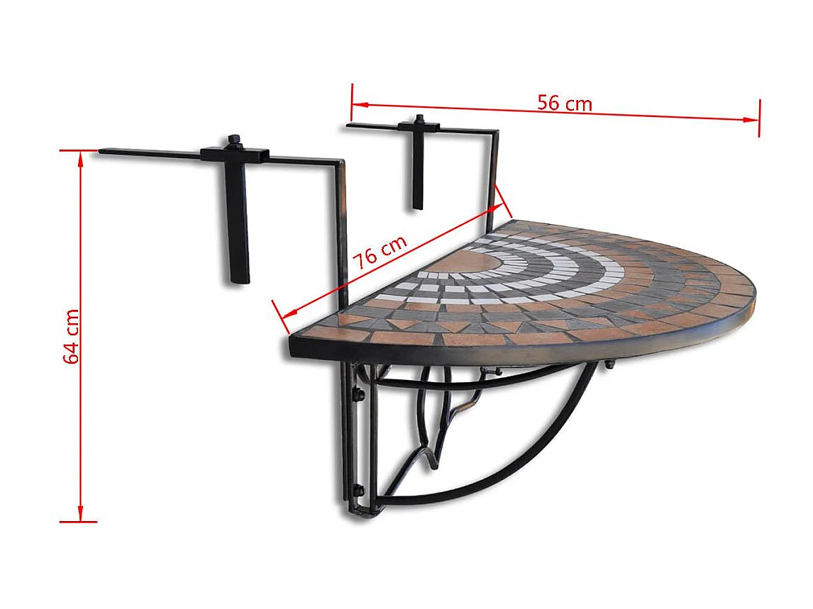 Table suspendue de balcon Terre cuite et blanc Mosaïque