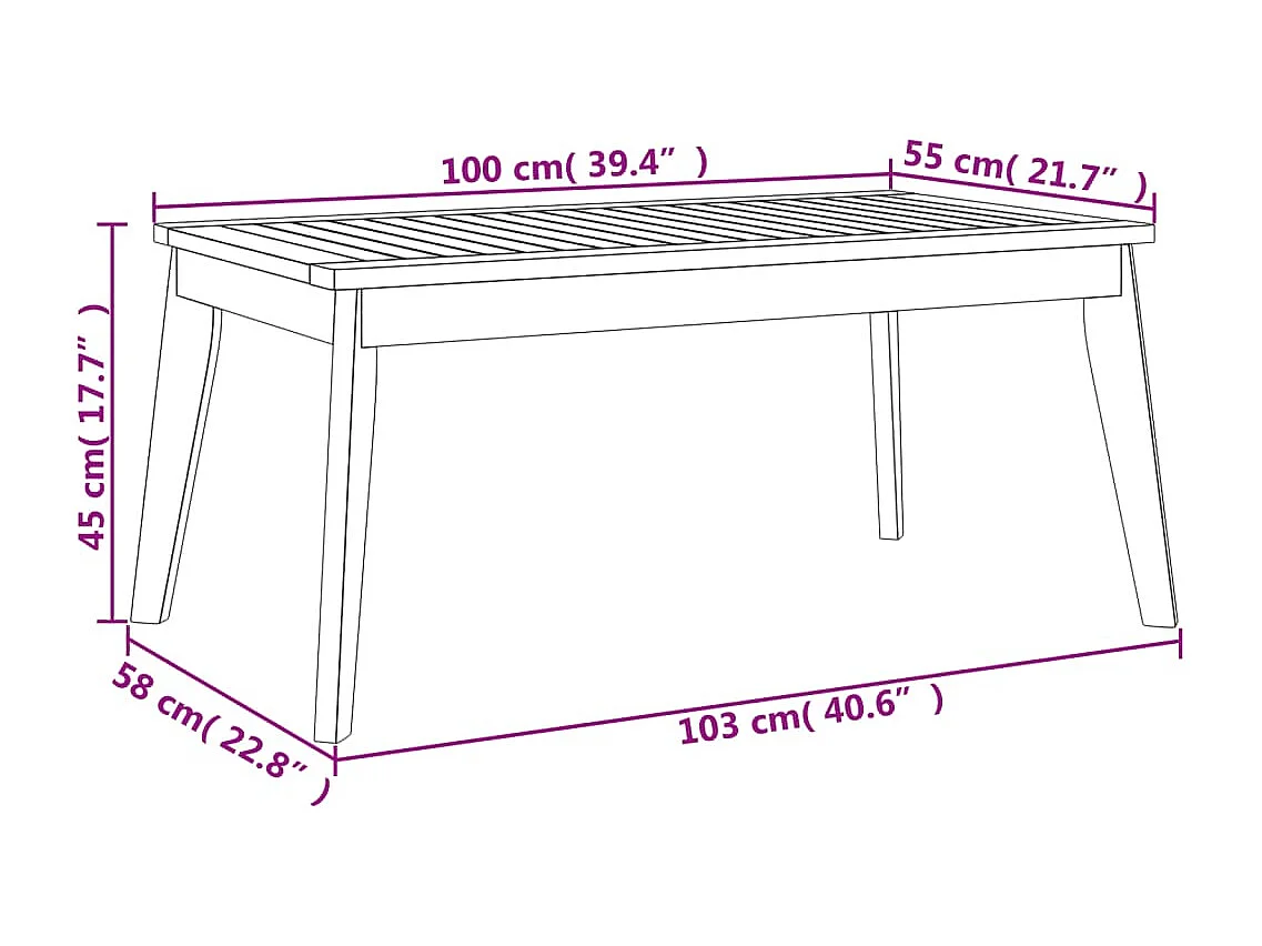 Table à manger de jardin 100x55x45 bois massif d'acacia