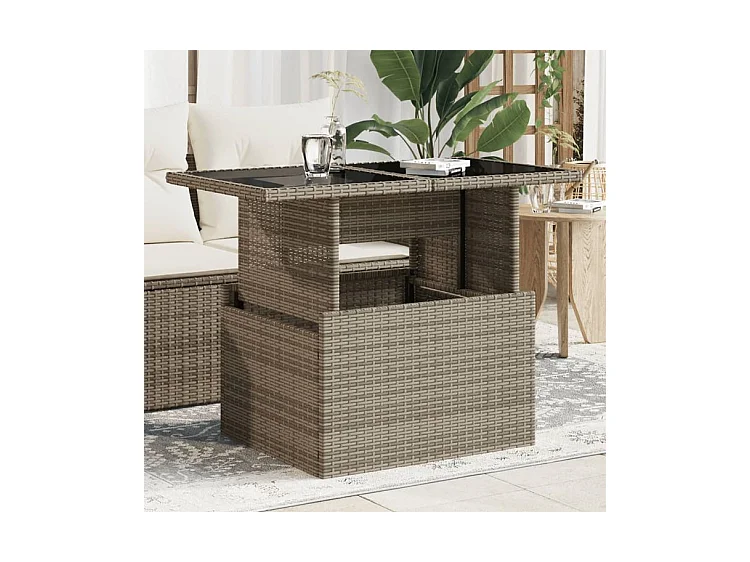 Table de jardin dessus en verre gris 100x55x73 résine tressée