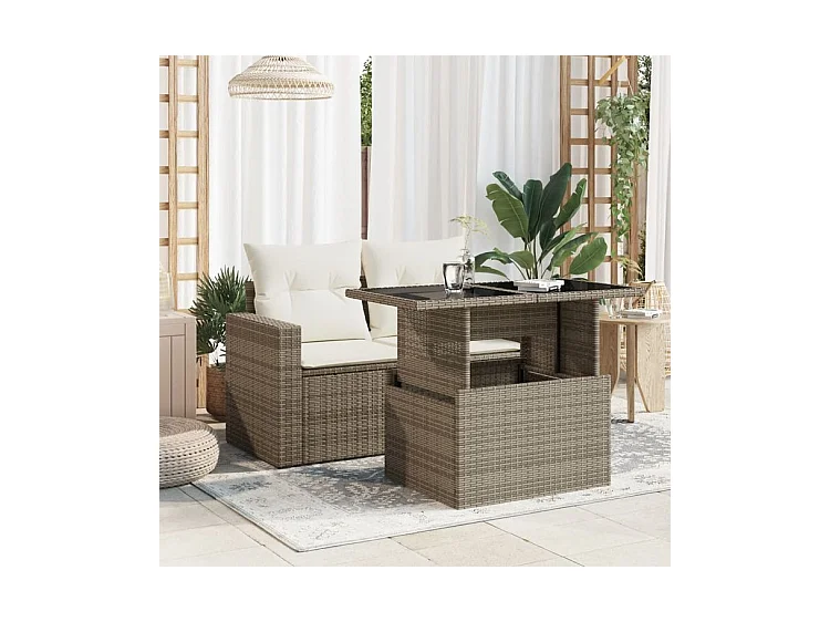 Table de jardin dessus en verre gris 100x55x73 résine tressée