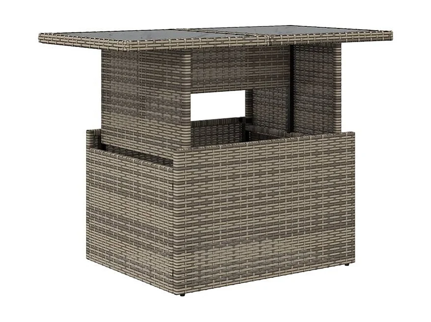Table de jardin dessus en verre gris 100x55x73 résine tressée