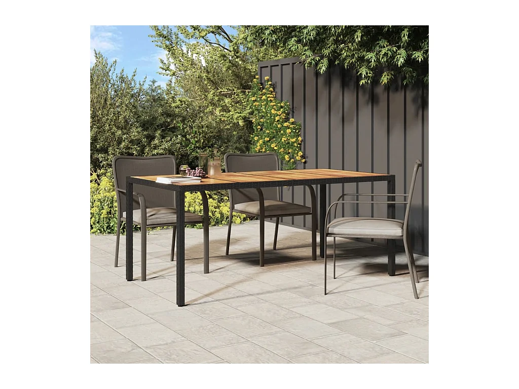 Table de jardin 190x90x75 Résine tressée et bois acacia Noir