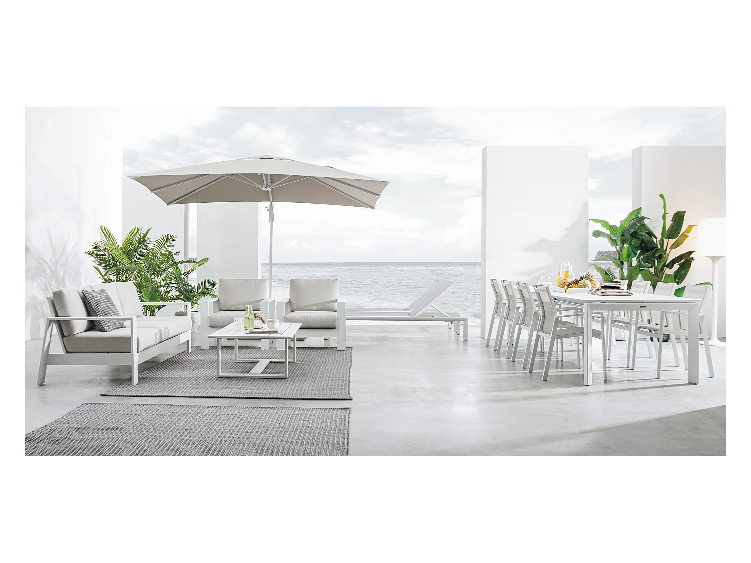 Table extensible de jardin carrée aluminium blanc Koni 110-160cm