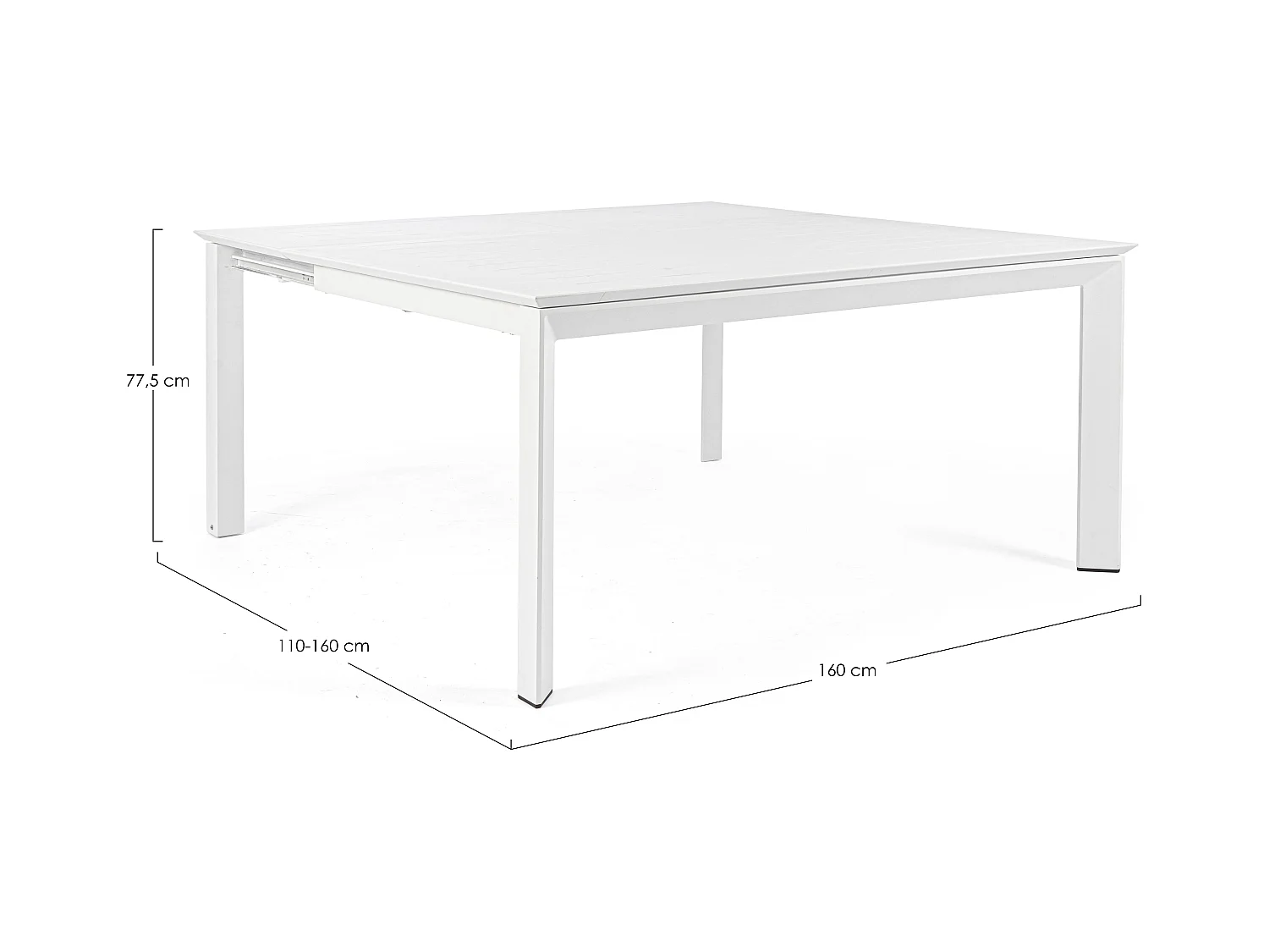 Table extensible de jardin carrée aluminium blanc Koni 110-160cm