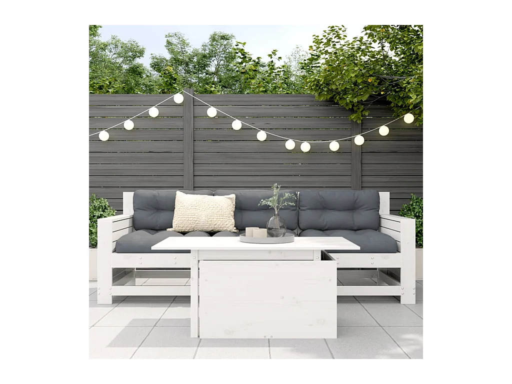 Table de jardin blanc 100x50x75 bois massif de pin