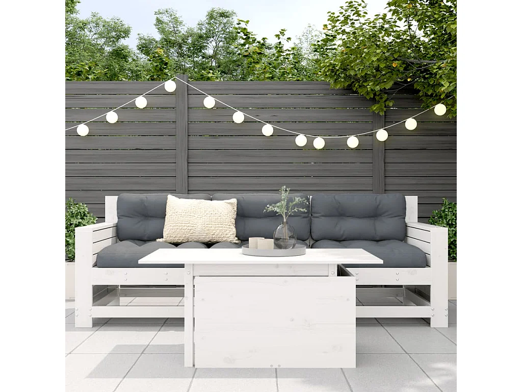 Table de jardin blanc 100x50x75 bois massif de pin