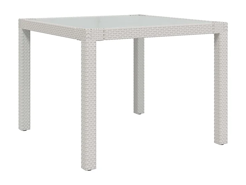 Table de jardin 90x90x75 Verre trempé et résine tressée Blanc
