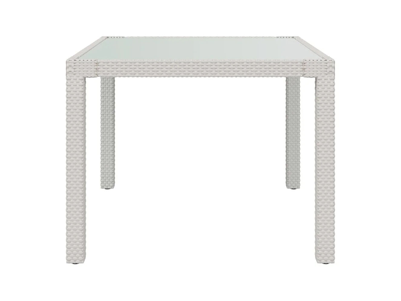 Table de jardin 90x90x75 Verre trempé et résine tressée Blanc