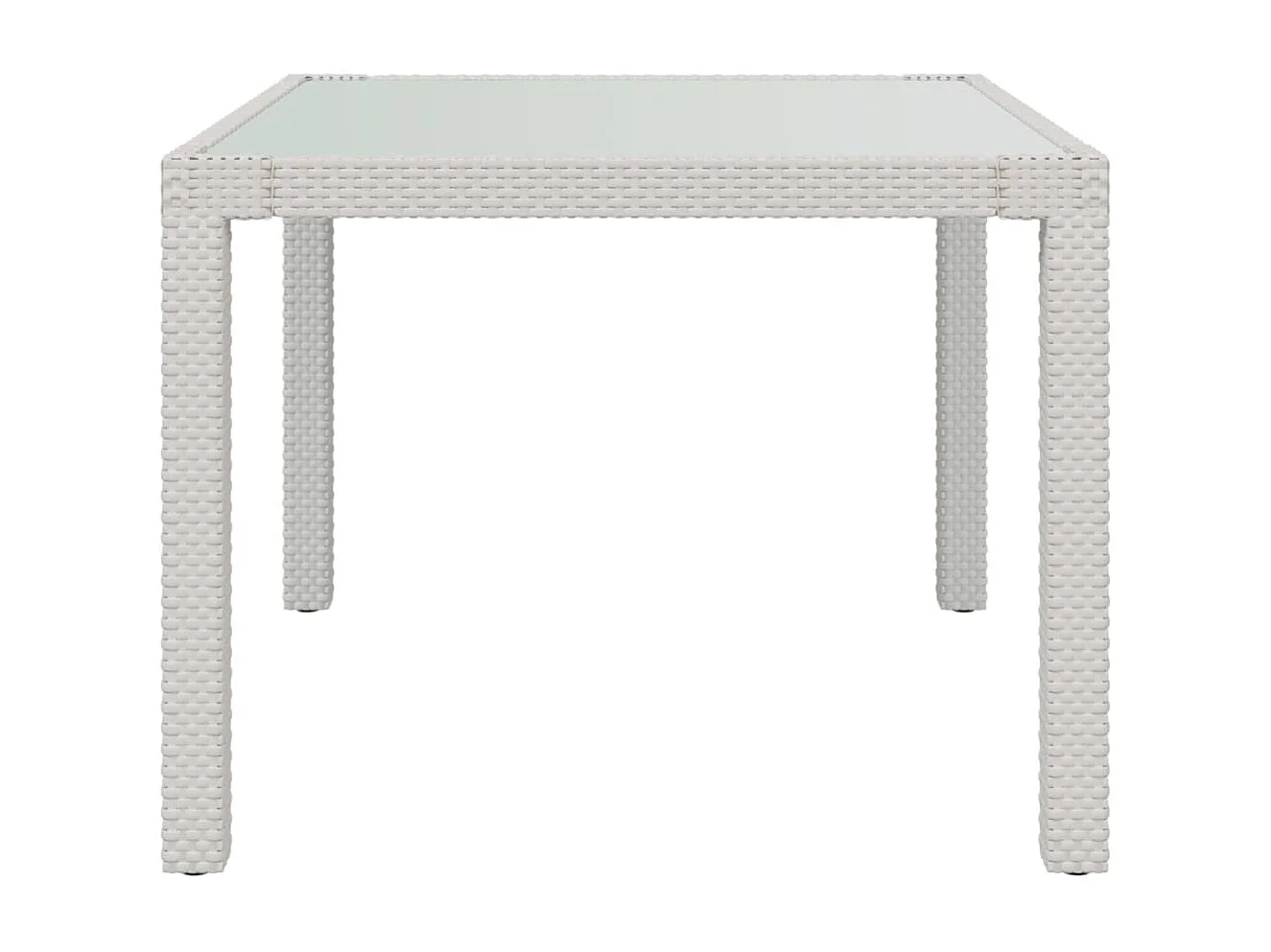Table de jardin 90x90x75 Verre trempé et résine tressée Blanc