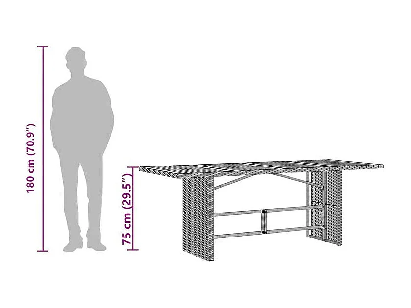 Table de jardin avec dessus en verre gris résine tressée