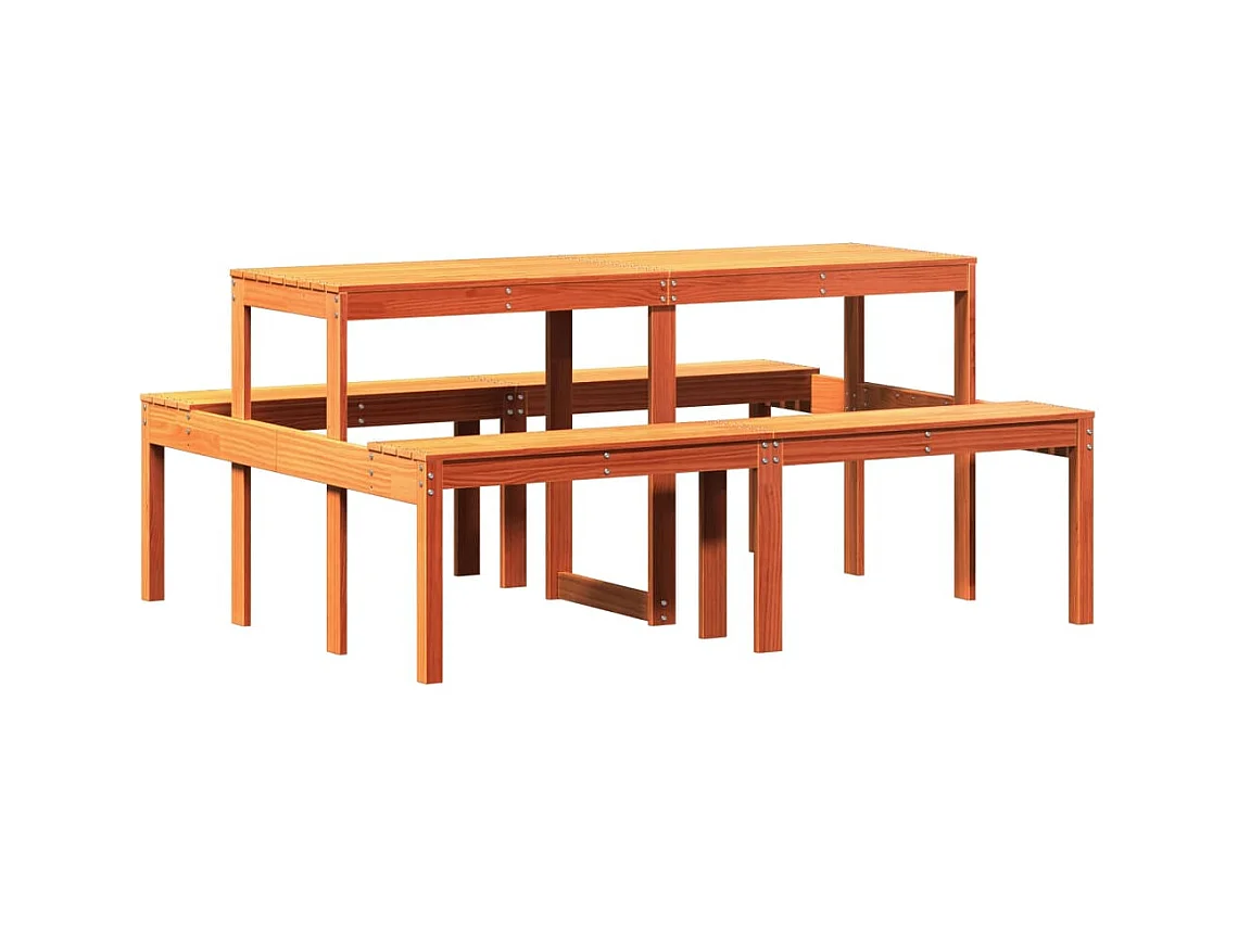 Table de pique-nique marron 160x134x75 bois massif pin