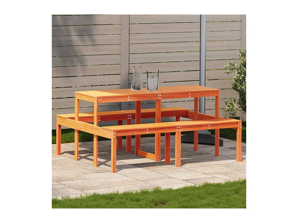 Table de pique-nique marron 160x134x75 bois massif pin