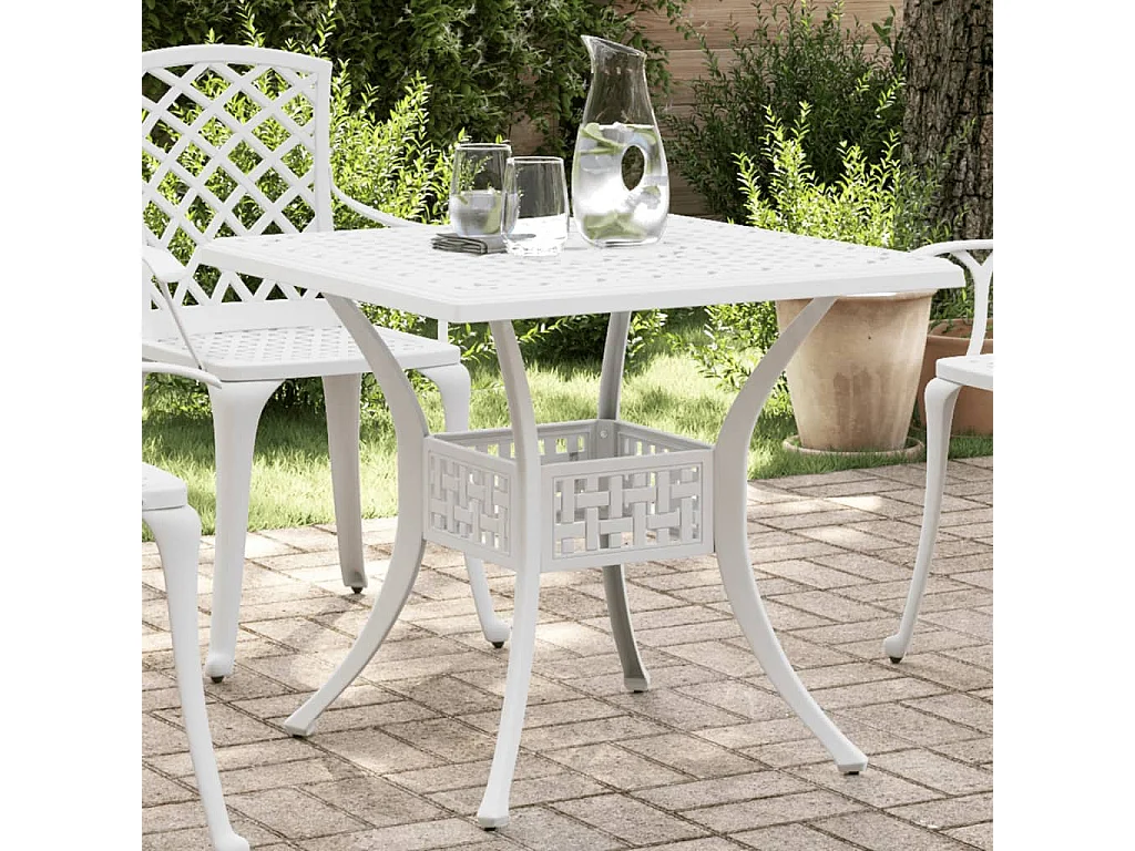 Table de jardin blanc 80x80x75 aluminium coulé