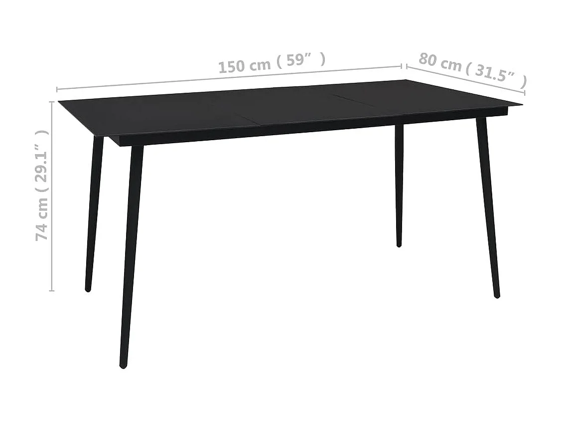 Table à dîner de jardin Noir 150x80x74 Acier et verre 3