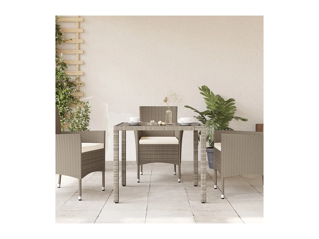 Table de jardin avec dessus en verre gris clair résine tressée
