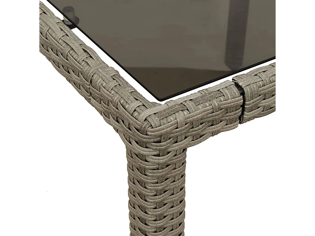 Table de jardin avec dessus en verre gris clair résine tressée