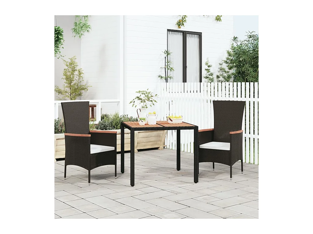 Table de jardin plateau en bois Noir Résine tressée bois massif