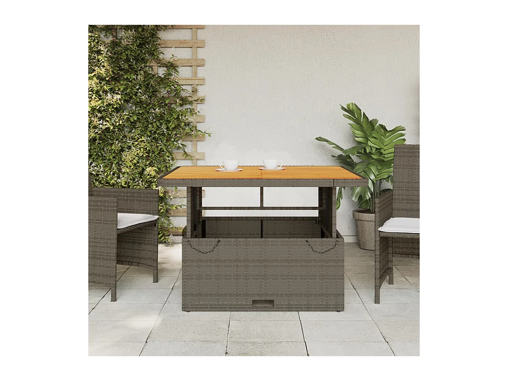 Table de jardin gris 110x110x71 Résine tressée bois d'acacia