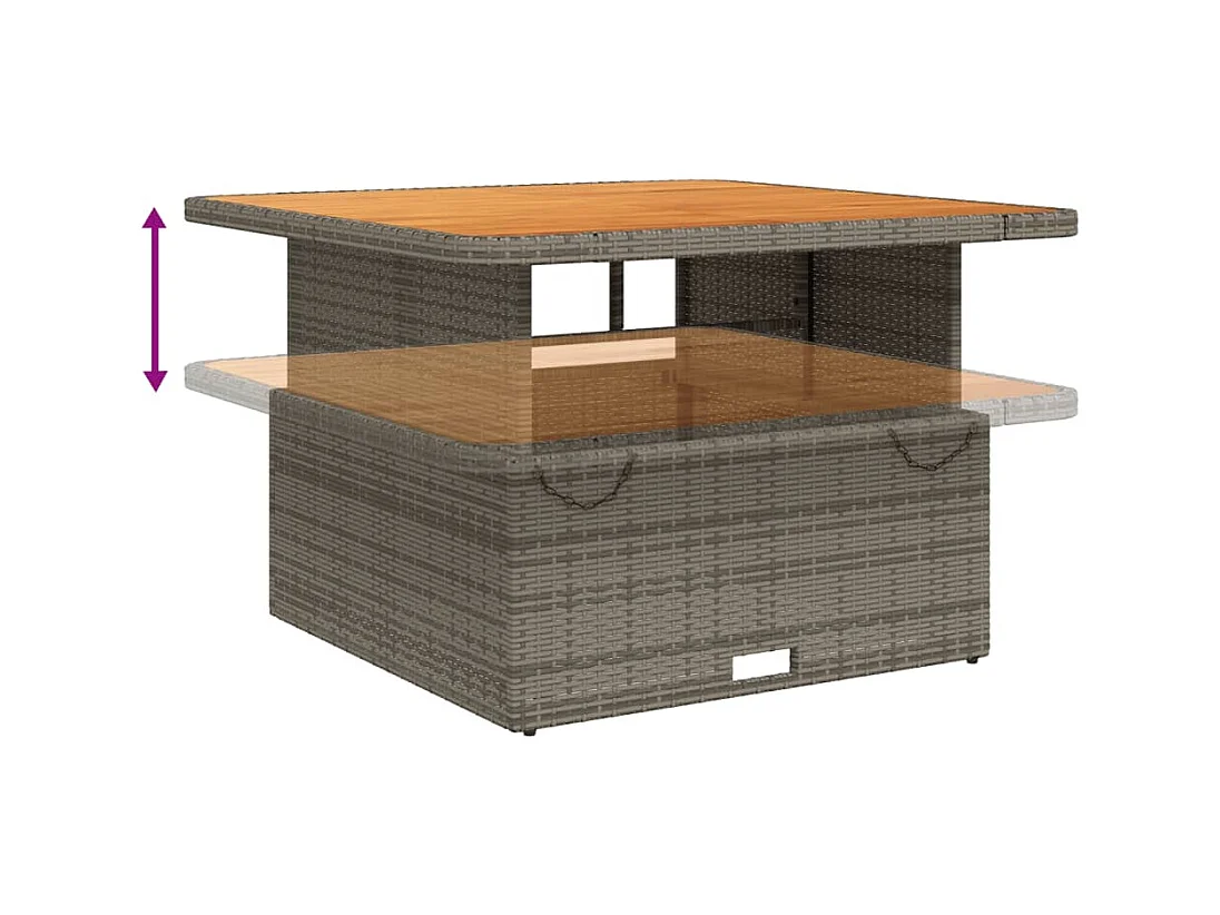 Table de jardin gris 110x110x71 Résine tressée bois d'acacia