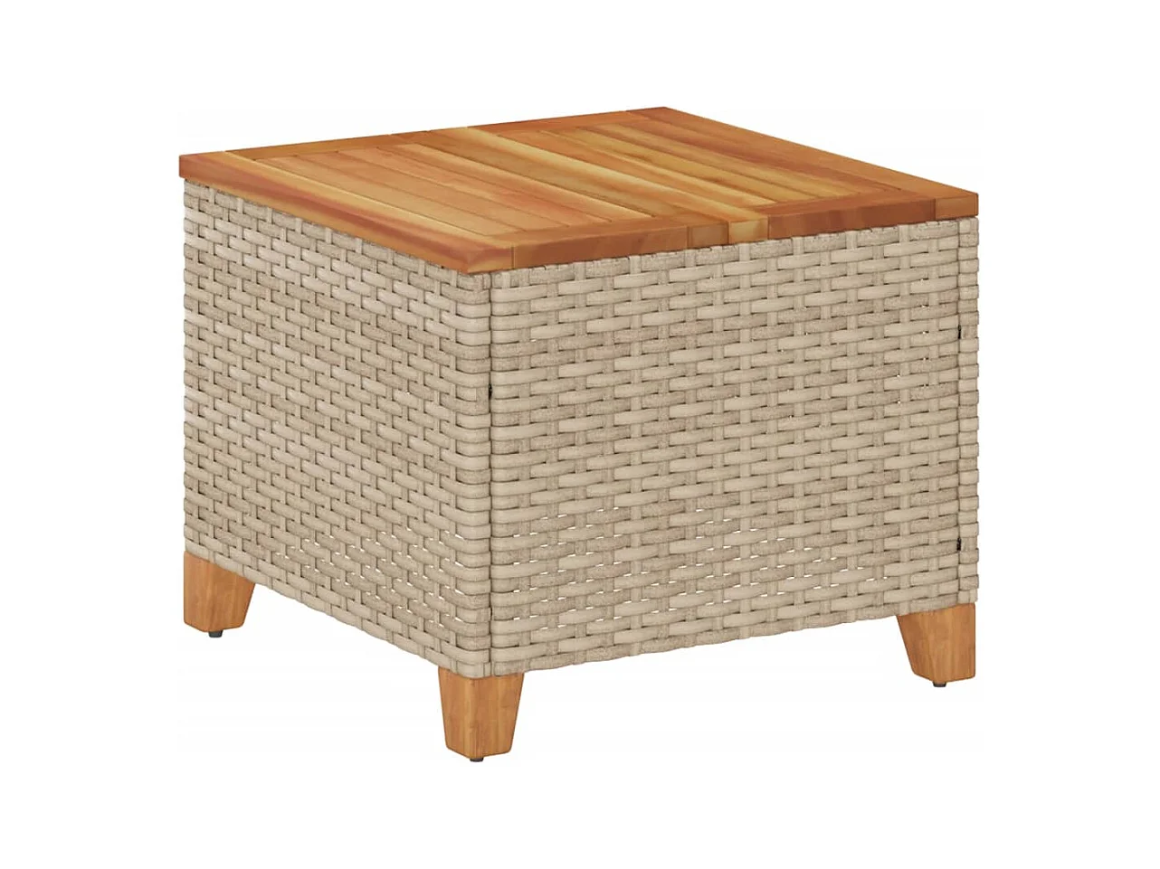 Table de jardin beige 45x45x37 résine tressée et bois acacia