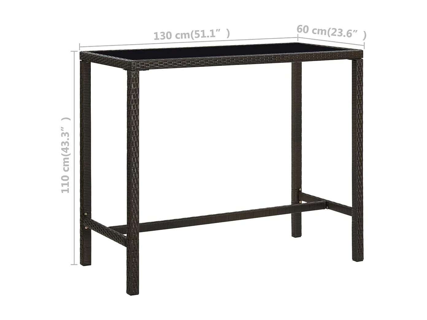 Table de bar de jardin Marron 130x60x110 Résine tressée verre