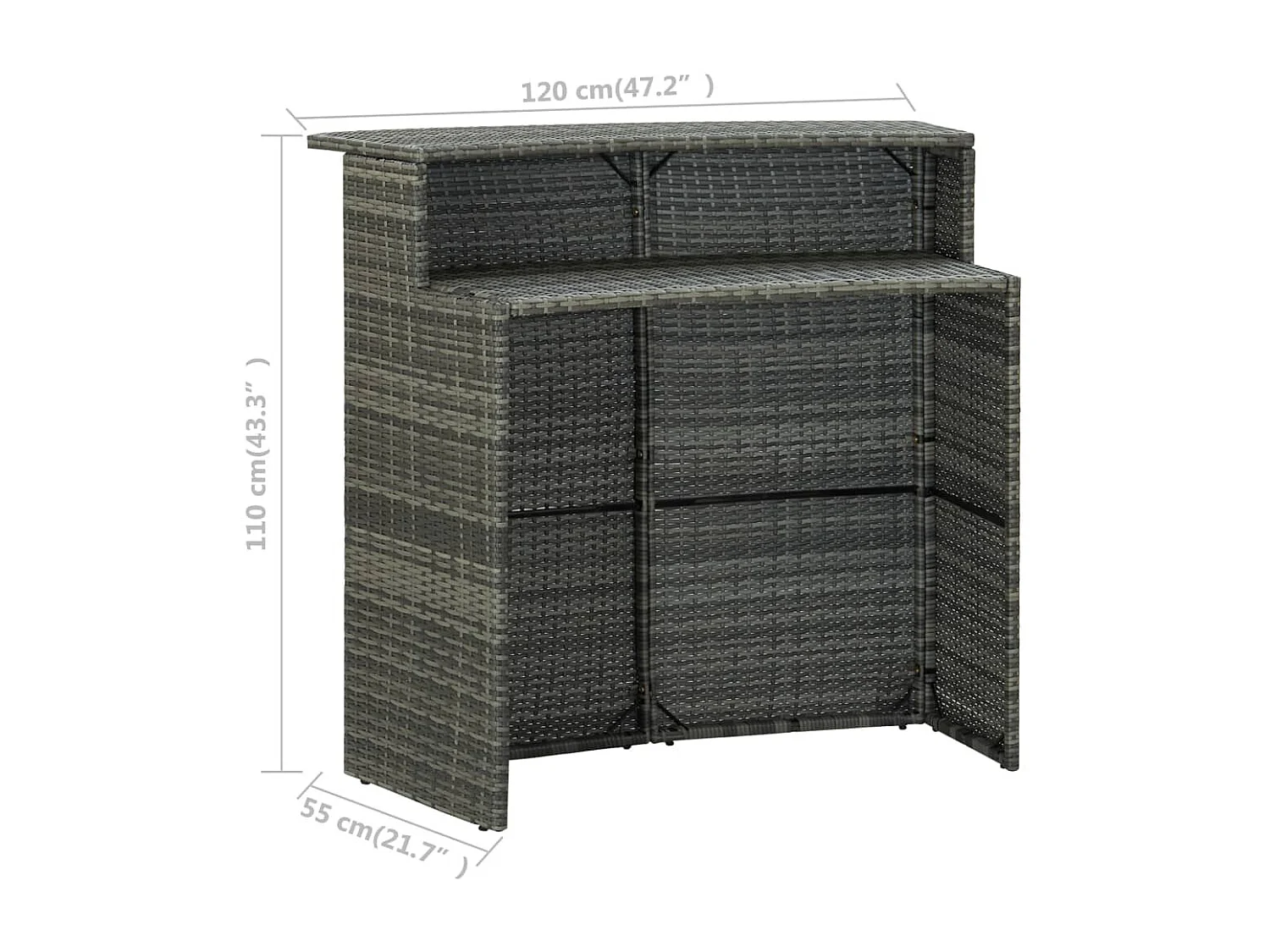 Table de bar de jardin Gris 120x55x110 Résine tressée