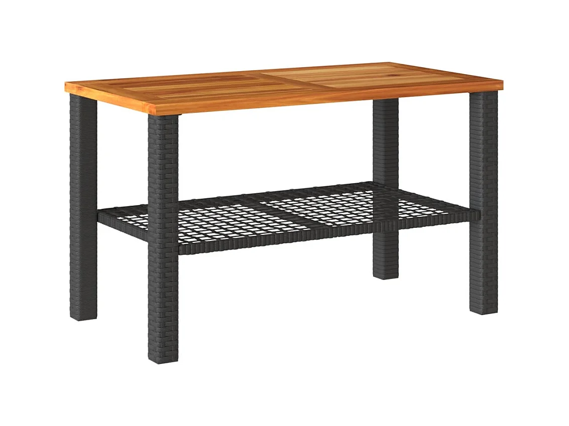Table de jardin noir 70x38x42 résine tressée et bois acacia