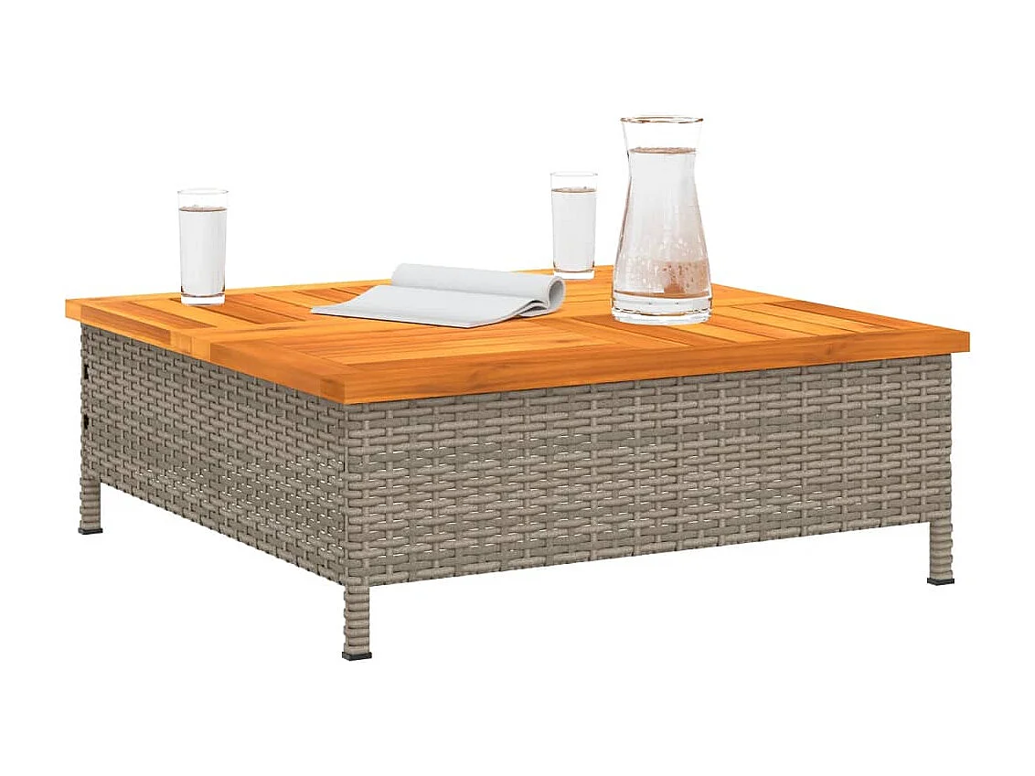 Table de jardin gris 70x70x25 résine tressée et bois acacia