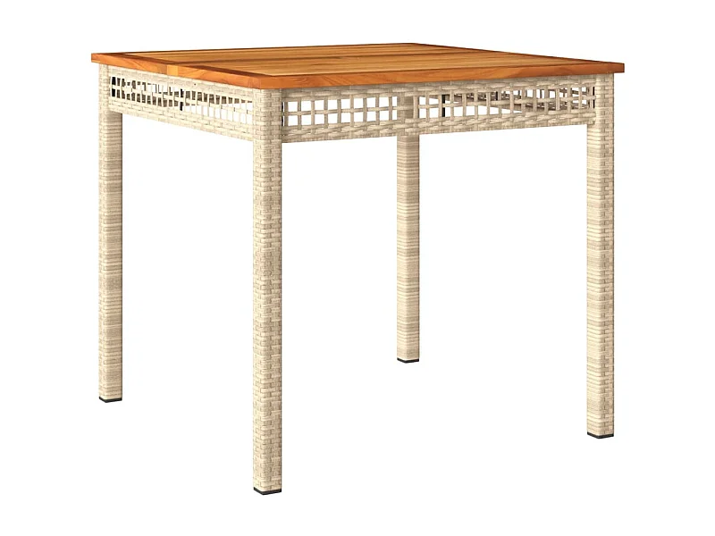 Table de jardin beige 80x80x75 résine tressée et bois acacia