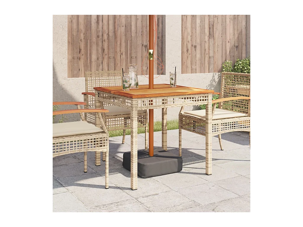 Table de jardin beige 80x80x75 résine tressée et bois acacia