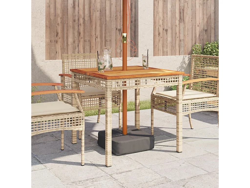 Table de jardin beige 80x80x75 résine tressée et bois acacia