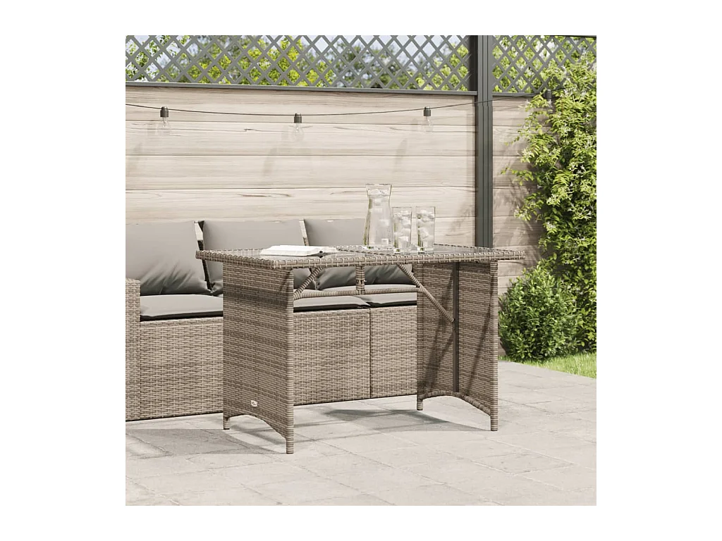 Table de jardin avec dessus en verre gris 110x68x70 rotin