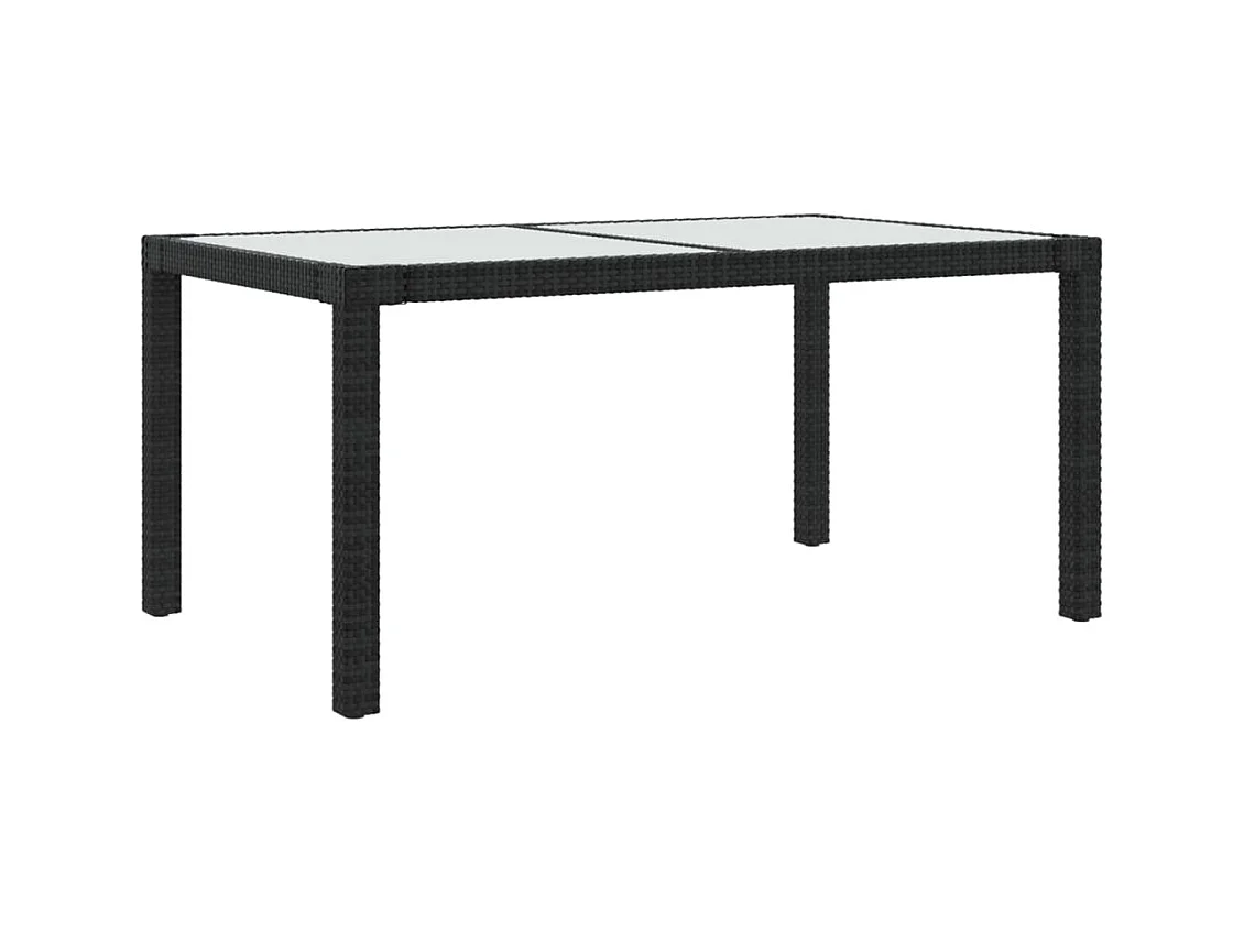 Table de jardin 150x90x75 Verre trempé et résine tressée Noir