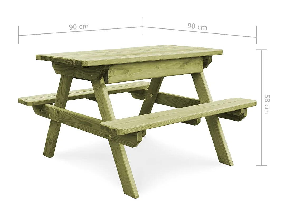 Table de pique-nique et bancs 90x90x58 Pinède imprégnée