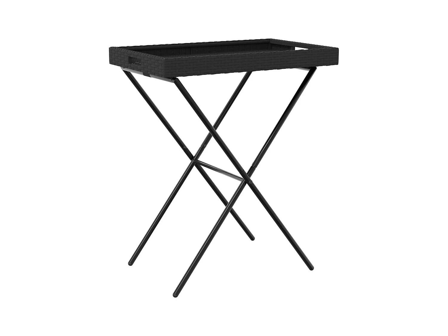 Table à plateau pliable noir 65x40x75 résine tressée