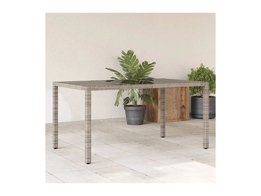 Table de jardin dessus en verre Gris 150x90x75 Résine tressée
