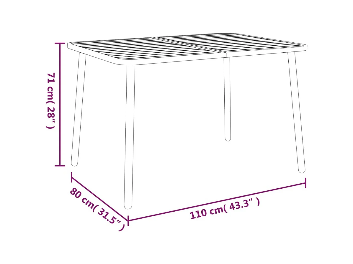 Table de jardin anthracite 110x80x71 acier