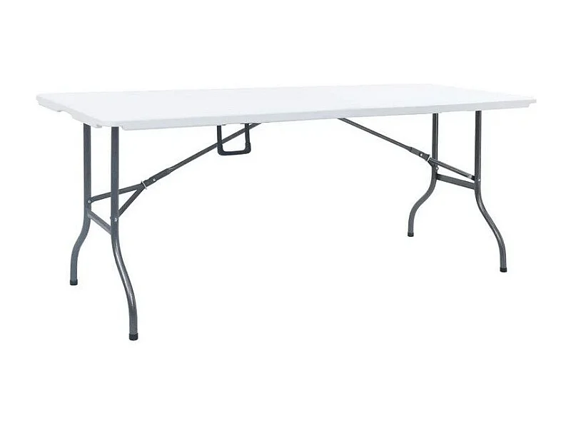 Table de jardin pliable polyéthylène blanc et pieds métal Nesly