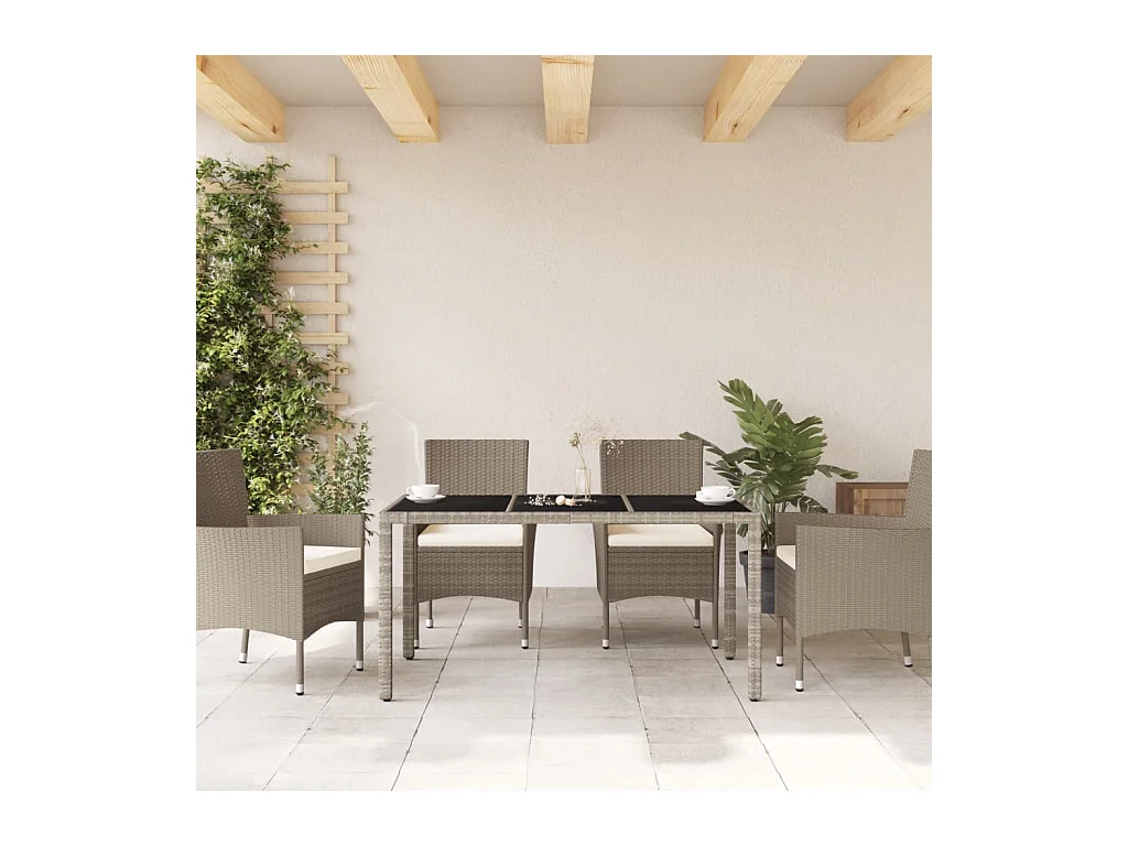 Table de jardin dessus en verre gris clair résine tressée