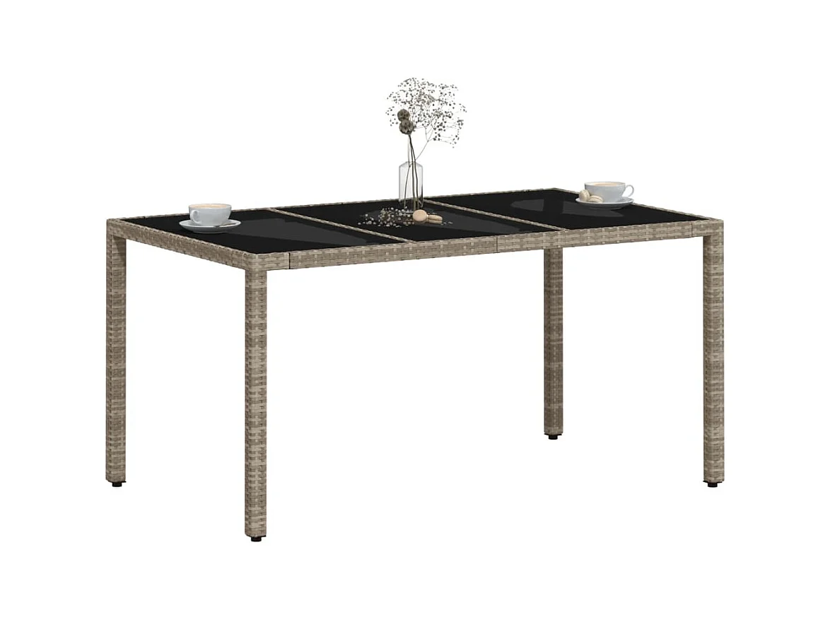 Table de jardin dessus en verre gris clair résine tressée