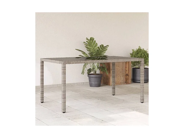 Table de jardin dessus en verre Gris 150x90x75 Résine tressée